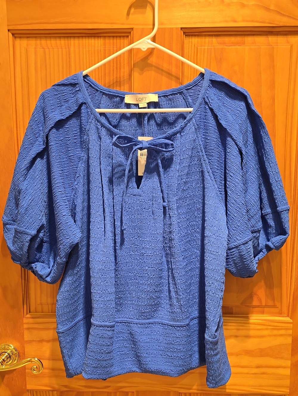 LOFT Cobalt Blue Textured Tie-Front Blouse